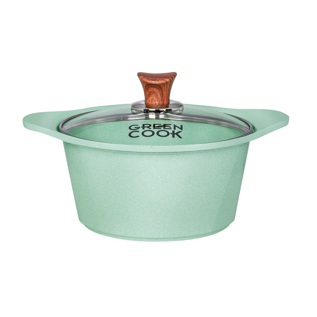 BỘ NỒI CHẢO 4 MÓN ĐÚC MEN ĐÁ greencook (màu xanh ngọc) - 3 NỒI SIZE 18/20/24CM + 1 CHẢO SIZE 26
