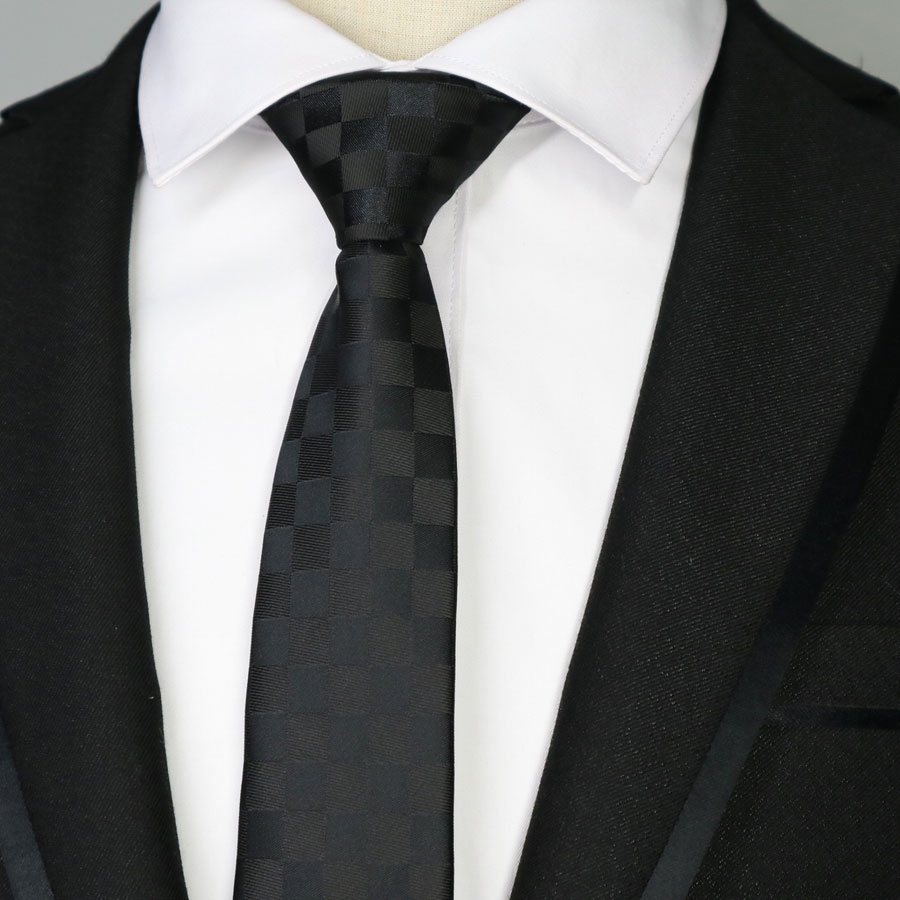 Cà Vạt Lụa Polyester Mỏng 6CM Màu Đen Thanh Lịch Cho Nam