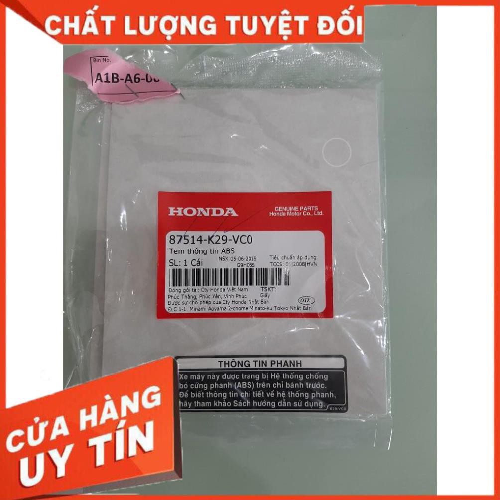 Tem thông tin ABS SH SH MODE chính hãng honda