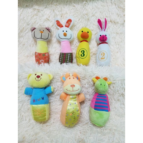 Gấu bông boling cầm tay để bàn cho bé chơi