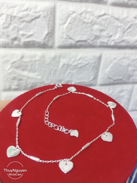 Lắc chân tim trơn phối đốt trúc bạc thật chuẩn cao cấp