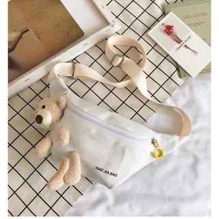 Túi vải đeo chéo kèm gấu