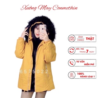 áo khoác kaki mũ lông màu vàng cao cấp màu vàng siêu xinh, hàng sẵn kho
