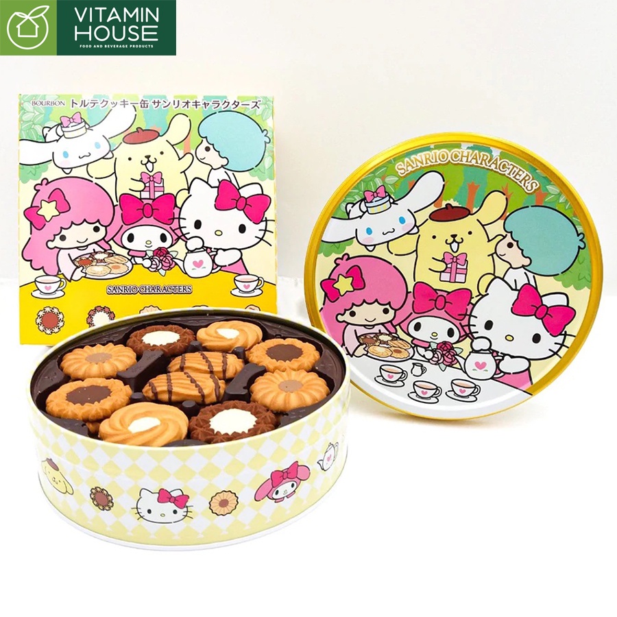 Bánh Quy Hộp Thiếc Bourbon Nhật hình Hello Kitty - Sanrio Character - Vitamin House