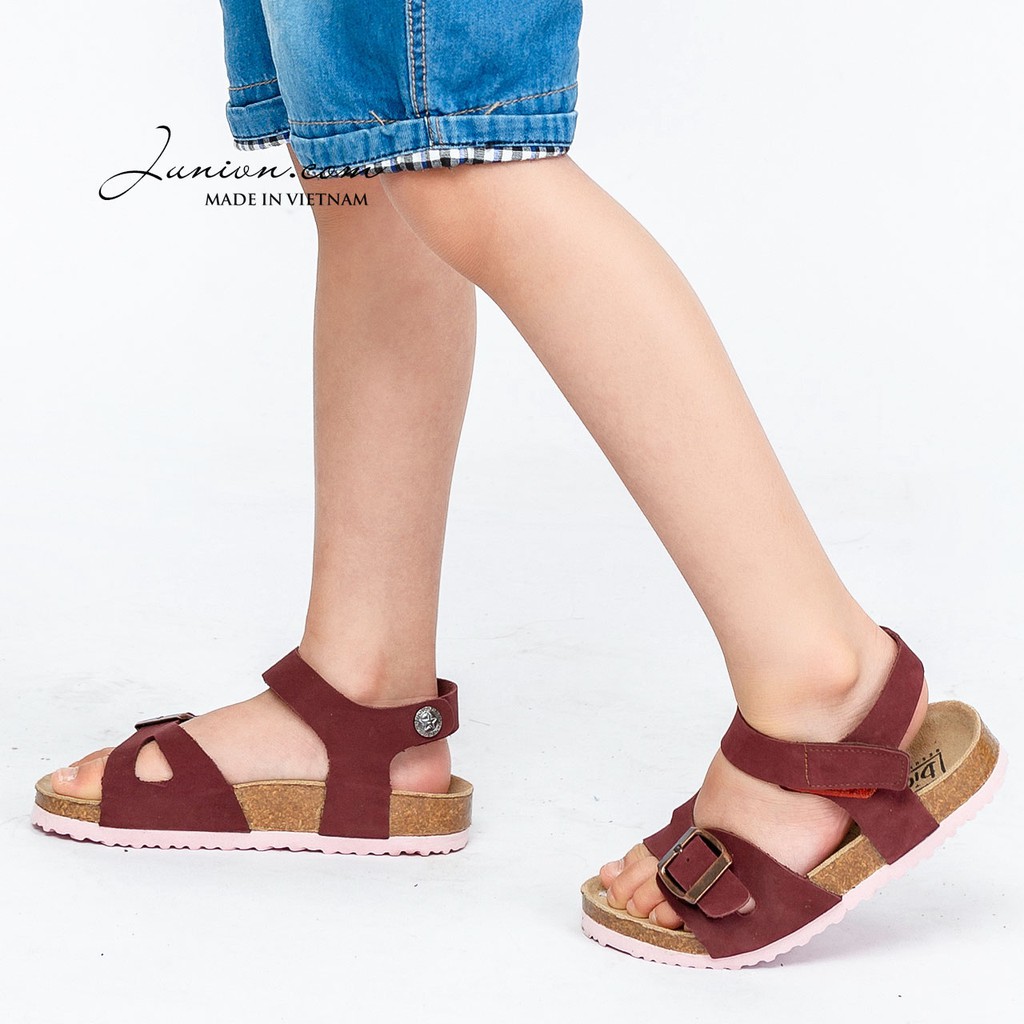 [DA BÒ THẬT] Dép sandals trẻ em KID04 (Dép da bò nguyên tấm, Quai hậu, Đế trấu êm ái cho trẻ) - Juni Store