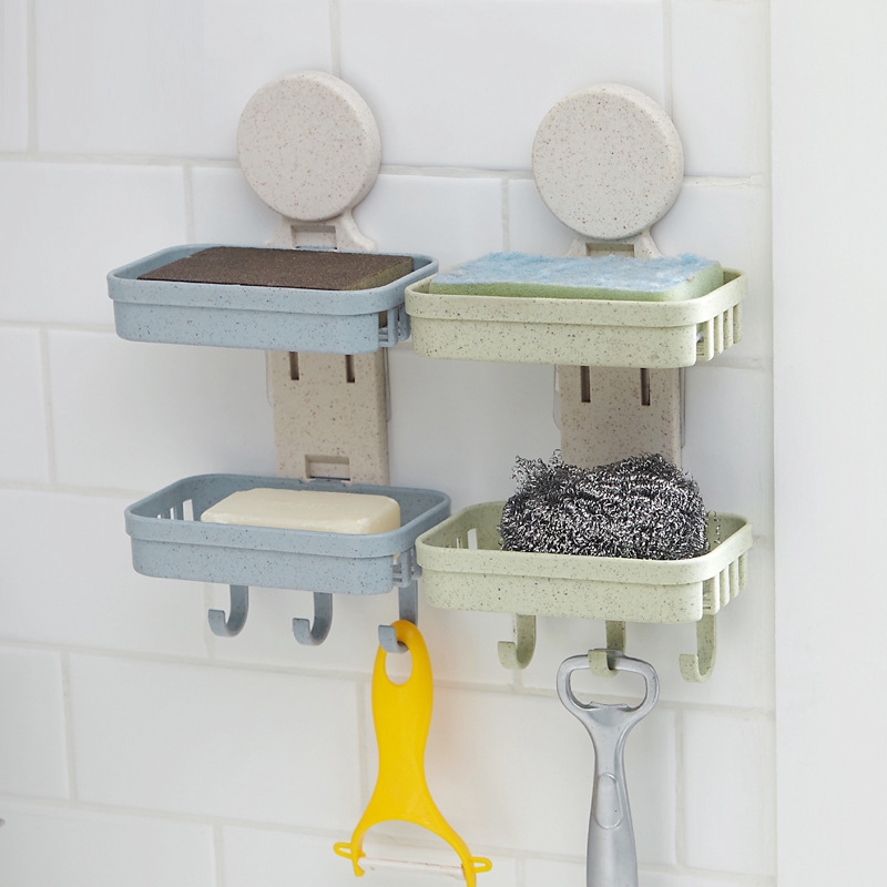 Hộp đựng xà phòng hai lớp bằng nhựa có móc tiện dụng cho phòng tắm