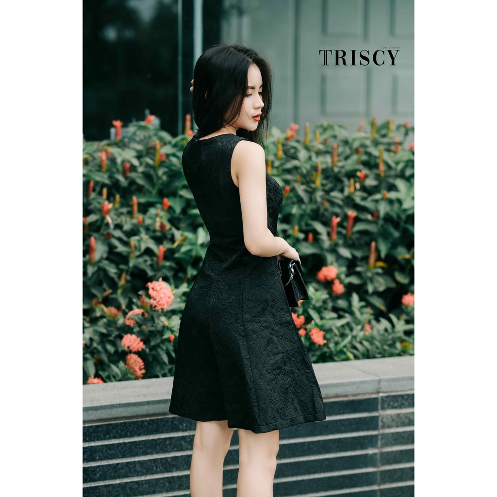 Đầm gấm đen dáng chữ A - TRISCY