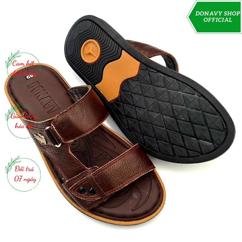 Dép Hai Quai Nam Da Bò 100% Đính Khoá Cá Sấu Chống Gỉ - Đế Cao Su Lót Êm Chân Chống Trơn D.2QCS