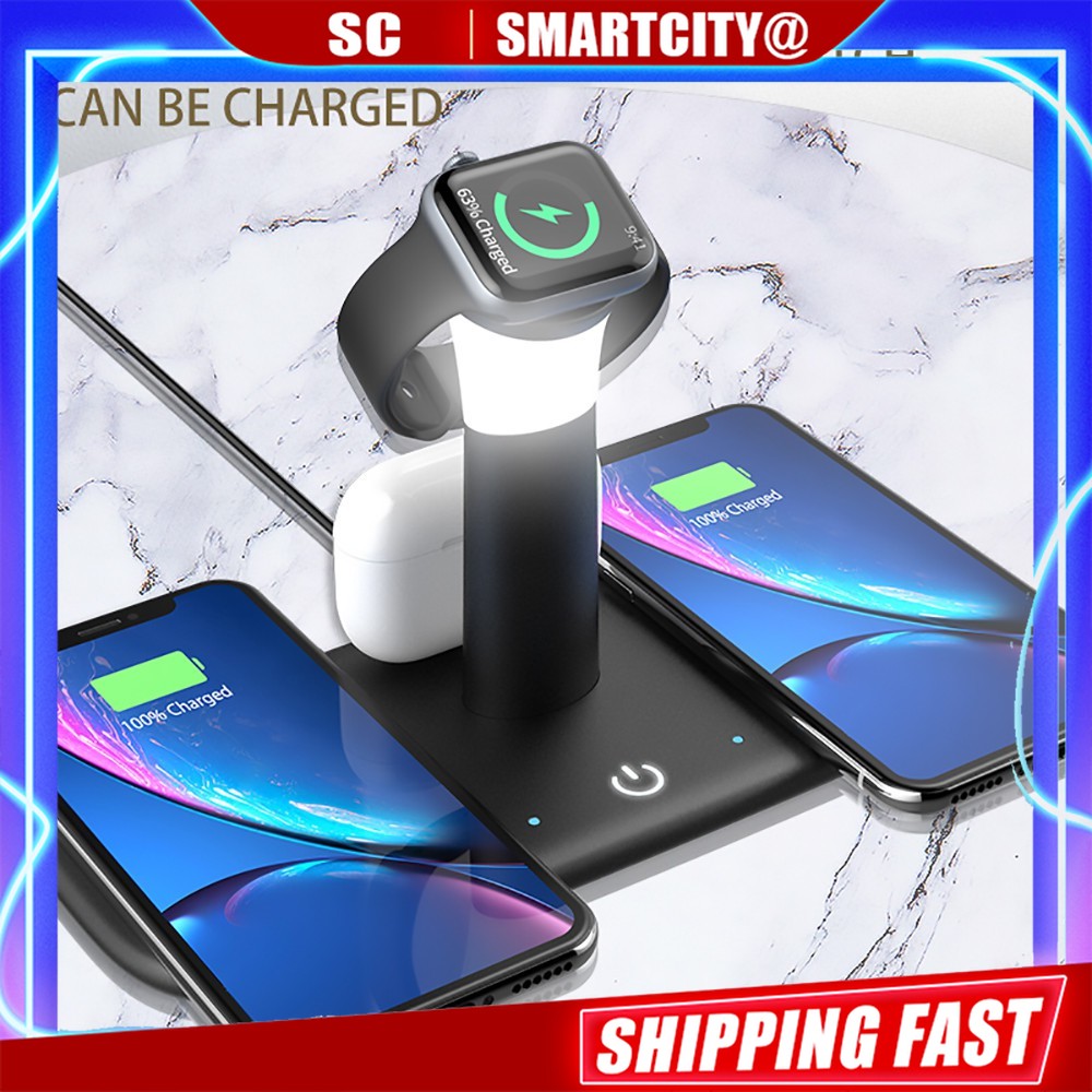 Đế Sạc Không Dây 5 Trong 1 15w Cho Iphone 12 11 Xs 8 Airpod Apple Watch 6 Se 5 4