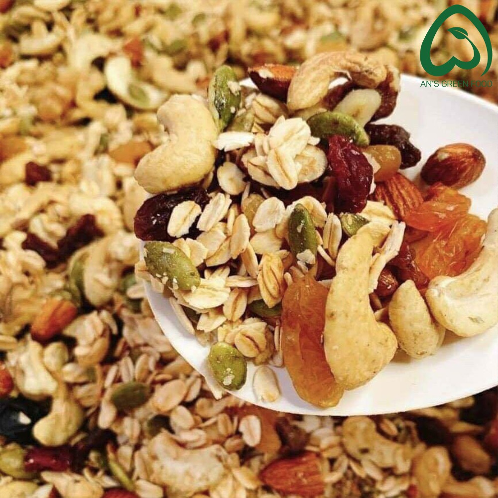 Granola Cao Cấp 500gr - Ngũ Cốc Hạt & Trái Cây Khô Siêu Hạt (80% Hạt) - An's Green Farm