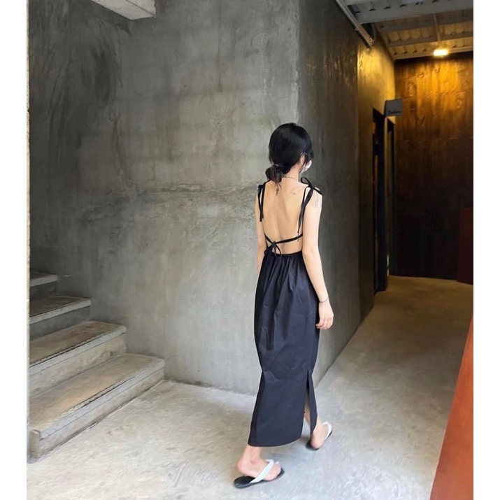 (Ảnh thật trải sàn) ĐẦM MAXI HỞ LƯNG CỘT DÂY HÀN QUỐC