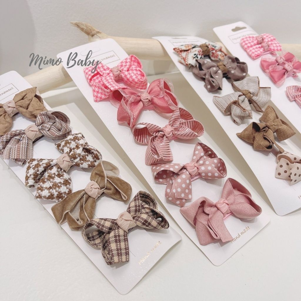 Set 5 kẹp tóc nơ bọc vải phong cách hàn quốc xinh xắn cho bé gái KT27 Mimo Baby