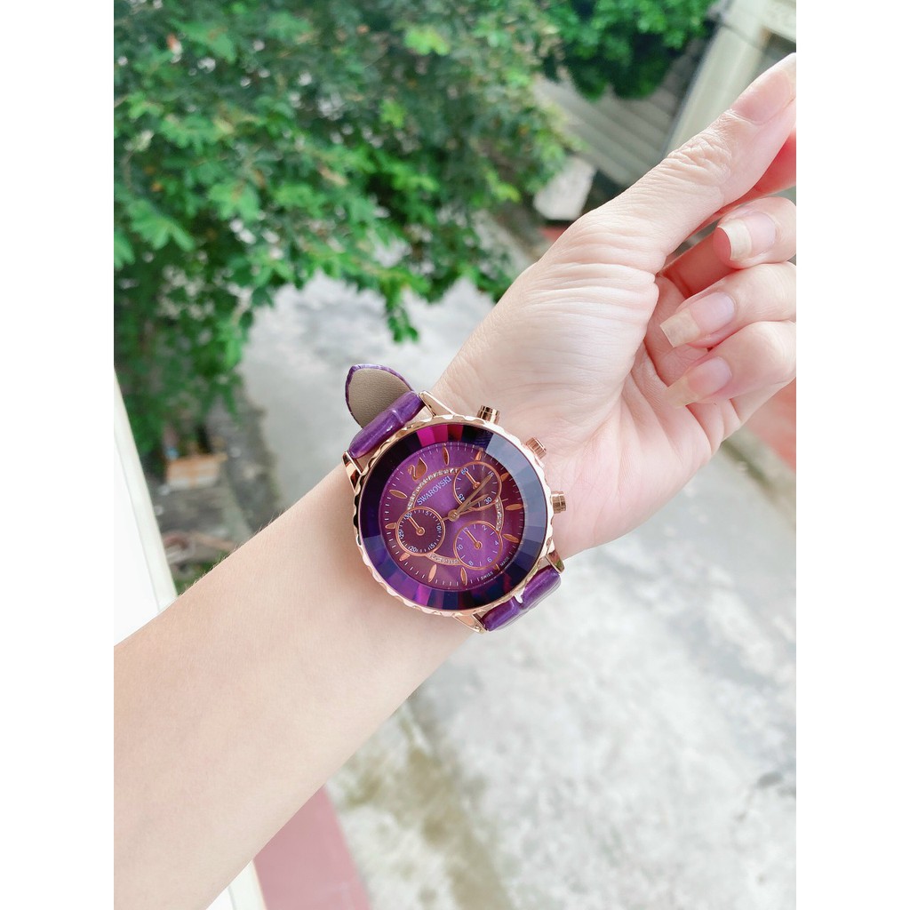 [Free Sip]  [Siêu Phẩm]  Đồng hồ nữ SWAROVSKI dây da cao cấp mặt thiết kế hình bầu trời mùa đông