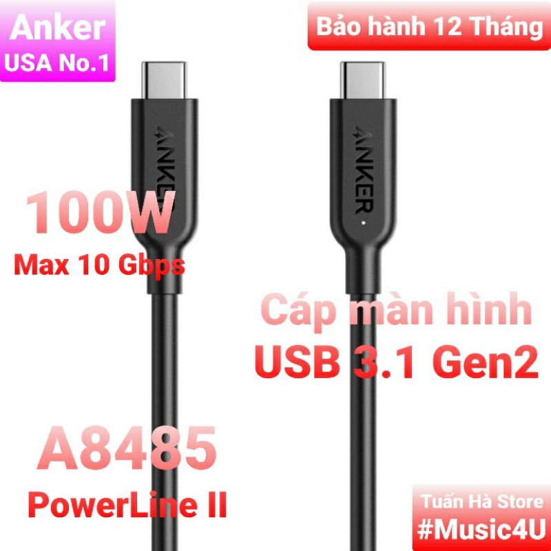 Cáp màn hình Anker A8485 Type C to ra C PD 100W USB 3.1 Gen1 Gen2 4K 60hz cho Laptop Ma-c Air Pro Tuấn Hà Store