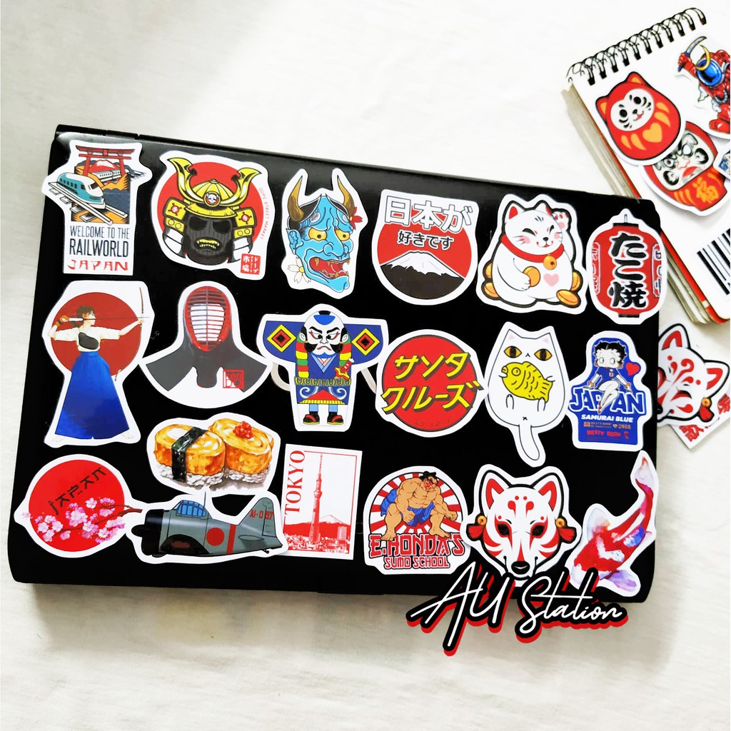 50 hình dán decal Sticker &quot;JAPAN - NHẬT BẢN&quot; Nhựa PVC, không thấm nước, dán nón BH, xe, laptop, phone,Vali,..