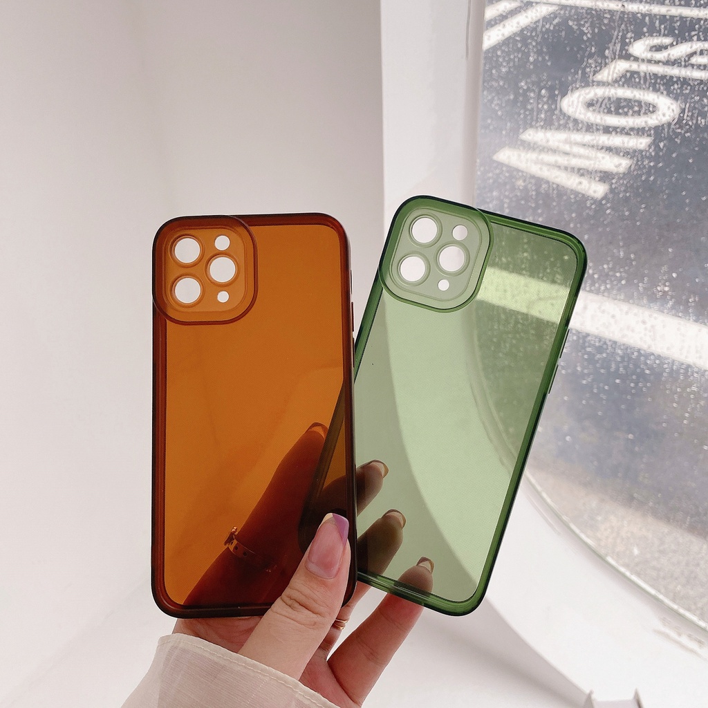 Ốp Điện Thoại tpu Trong Suốt Màu Xanh Lá/ Nâu/ Xanh Lá Cho Iphone 13 12 pro max 11 pro max xs max xr x 7 8 plus