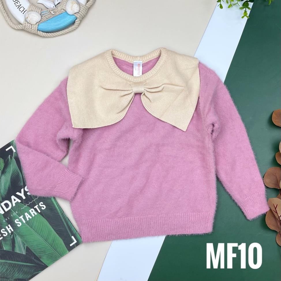 Áo Len Lông Cổ Nơ Bé Gái Size 100 -140, Dành Cho Bạn Từ 13kg Đến 26kg, Sợi Len Mềm Mịn, Ấm Áp