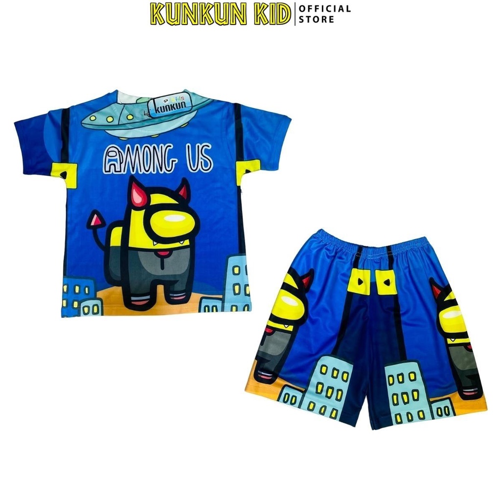 Quần áo trẻ em In 3D Thun lạnh thoáng mát hình Among Us Kunkun Kid TP469 - Bộ cộc tay bé trai size đại từ 10-40kg
