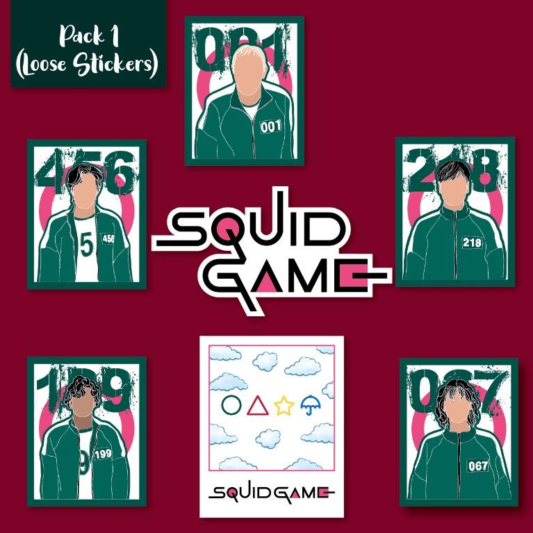 Bộ 13 hình dán sticker Squid Game, hình dán pvc chống nước, hình dán laptop, hình dán xe