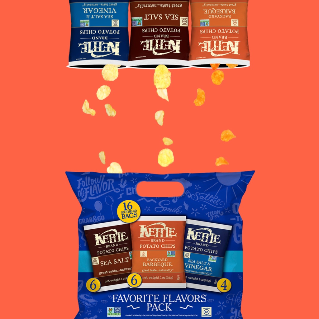 Snack khoai tây Kettle Brand Potato Chips vị Sea Salt, Sea Salt & Vinegar, Backyard BBQ gói 28g/ USA - Potato Chips