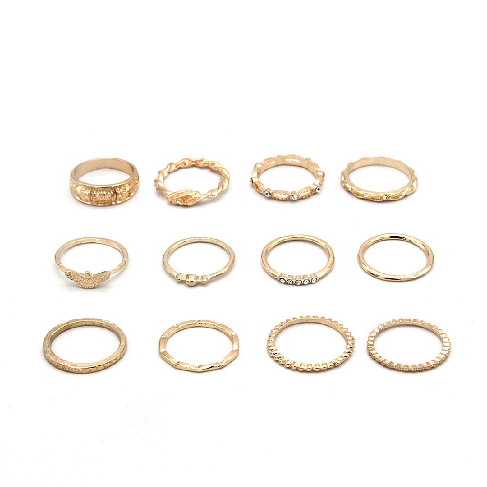 Set 12 nhẫn mạ vàng đính đá phong cách bohemian thời trang dành cho nữ