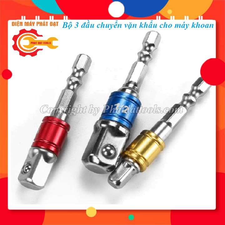 Bộ 3 đầu chuyển vặn khẩu 1/2-3/8-1/4 cho máy khoan-Thép phủ CR-V siêu bền