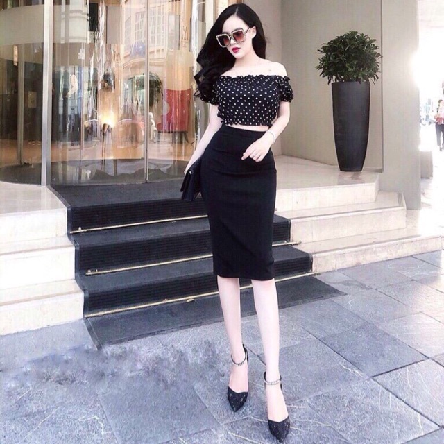 Chân váy bút chì dài kéo khoá xẻ sau umi