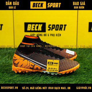 Giày Bóng Đá Mercurial 13 Superfly Elite Đen Cam Vạch Trắng Cao Cổ V2 TF