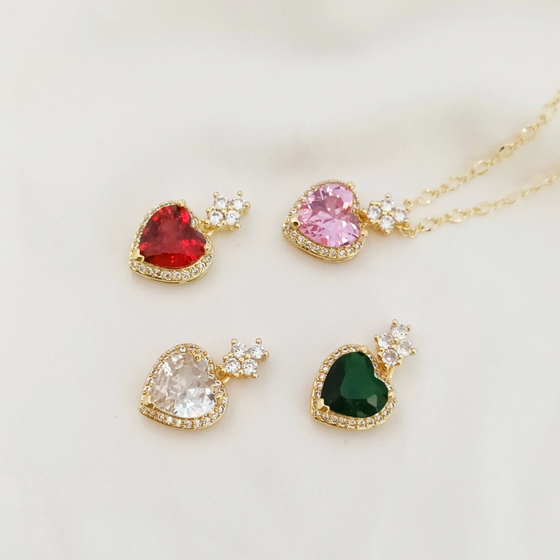 Mặt Dây Chuyền Hình Trái Tim Mạ Vàng 18K Đính Đá Zircon DIY