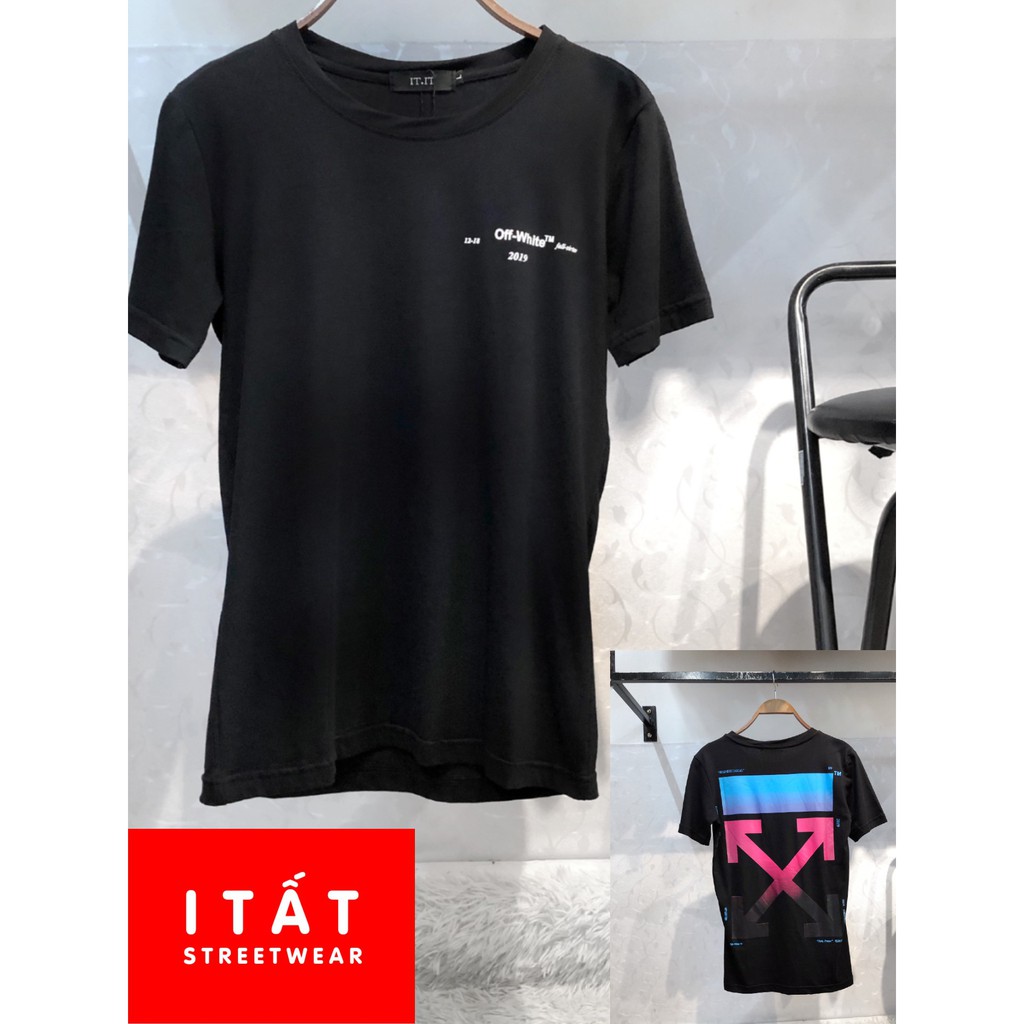 [Hình + video thật] Áo tee thun Off White cotton phối Trắng Đen, thời trang nam nữ unisex streetwear form