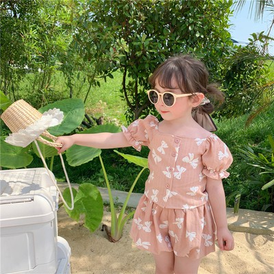 Bộ Áo Cổ Vuông In Họa Tiết + Quần Short Thời Trang Mùa Hè Cho Nữ