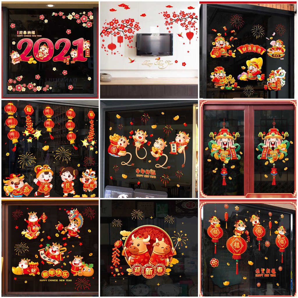 Decal trang trí tết có keo 90x60cm - hình dán sửu nhi năm mới GD147 | BigBuy360 - bigbuy360.vn