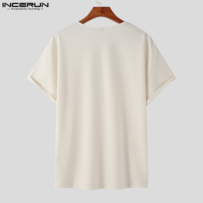 Áo thun INCERUN tay ngắn cổ xẻ chữ V màu sắc đơn giản cho nam