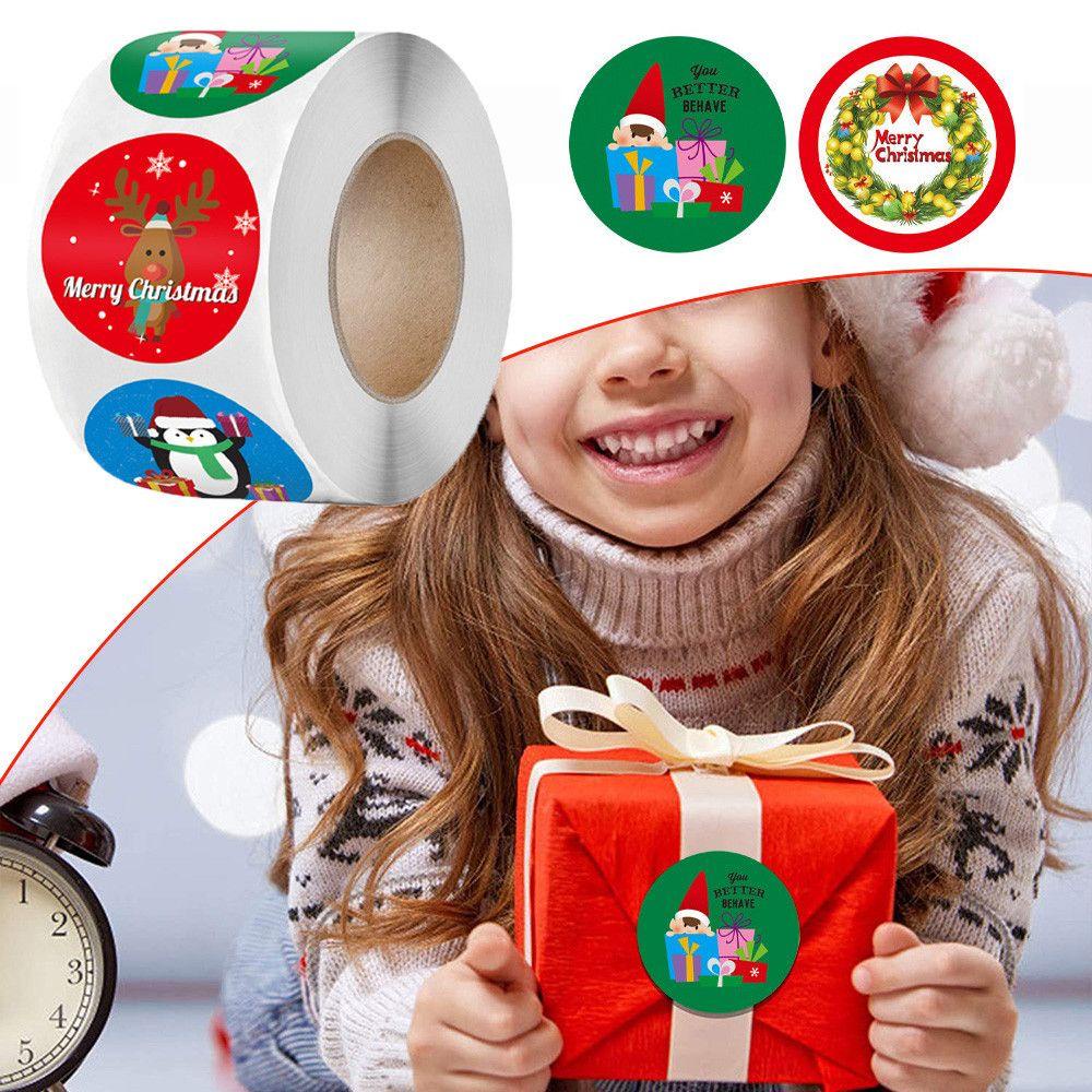 Cuộn 500 Nhãn Dán Trang Trí Túi Đựng Bánh Quy Họa Tiết Giáng Sinh