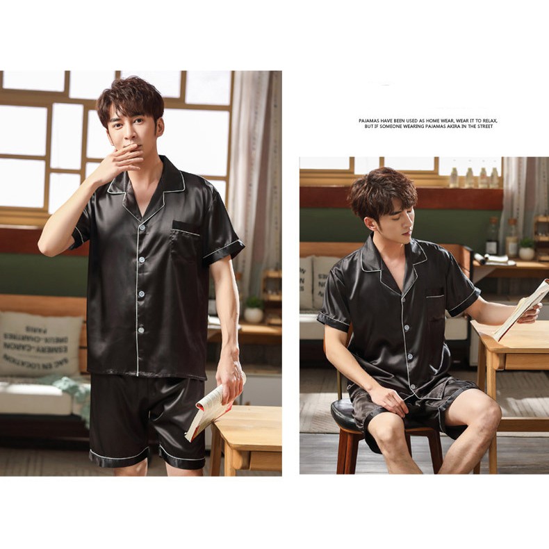 Thoshine Bộ Đồ Ngủ Nam Lụa Satin Mùa Hè Thương Hiệu Áo Thun & Quần Đùi Quần Áo Ngủ Nam In Họa Tiết Đóng Nút Quần Áo Ngủ | BigBuy360 - bigbuy360.vn