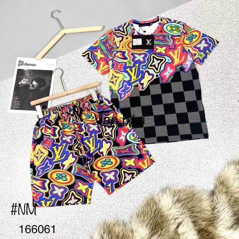 Bộ hè nam LV loang hoa, bộ đồ nam cổ tròn cực chất - bearshop | BigBuy360 - bigbuy360.vn
