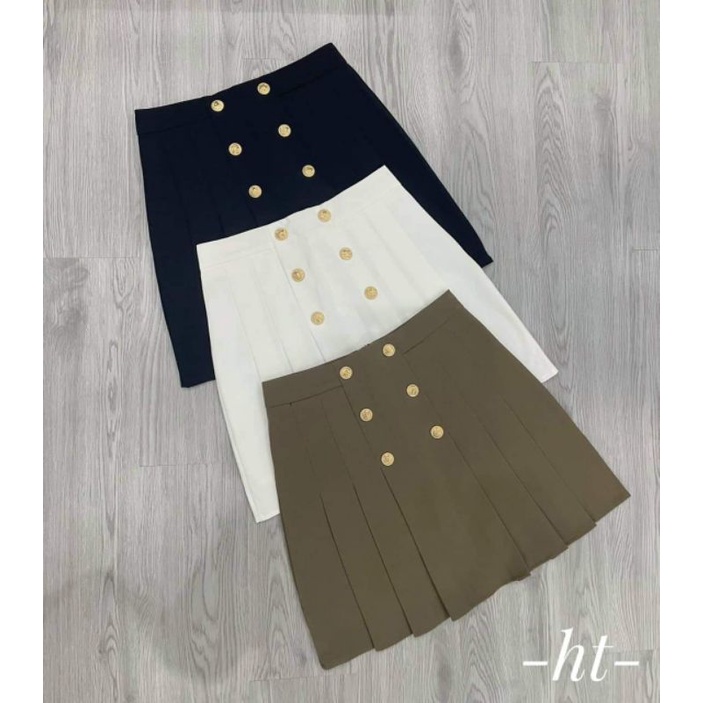 Chân váy xếp ly vải 6 khuy hàng QC