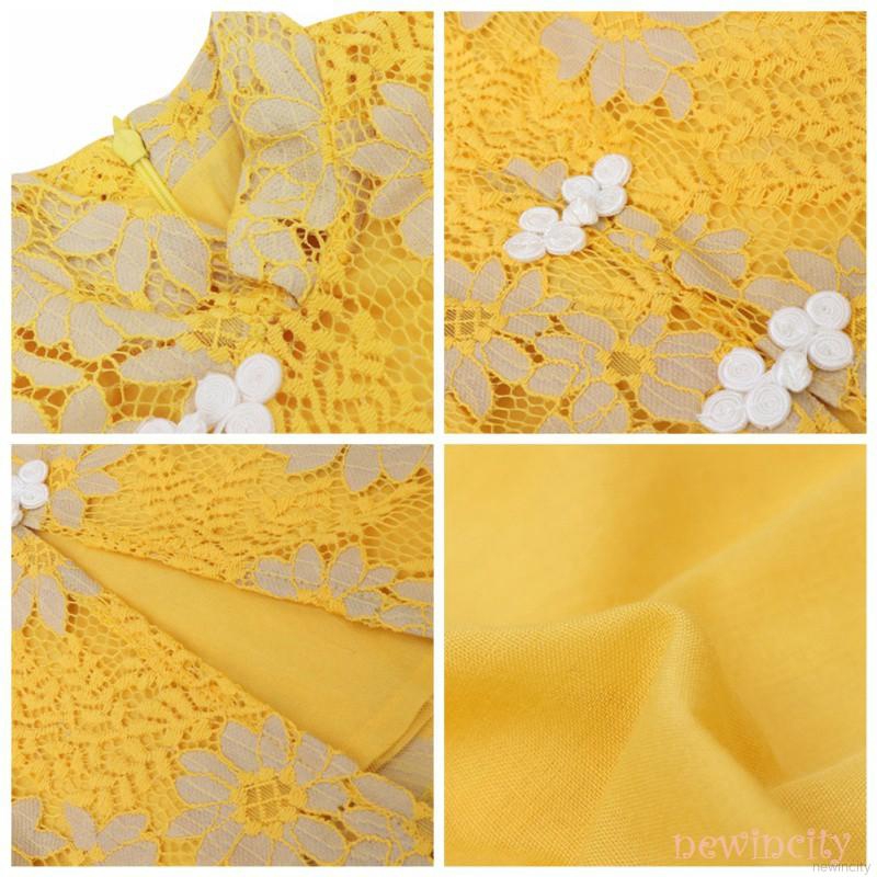 Đầm sườn xám sát nách cổ đứng cho bé gái