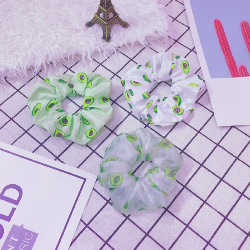 [ hình thật ] Dây cột tóc vải scrunchies hình trái bơ