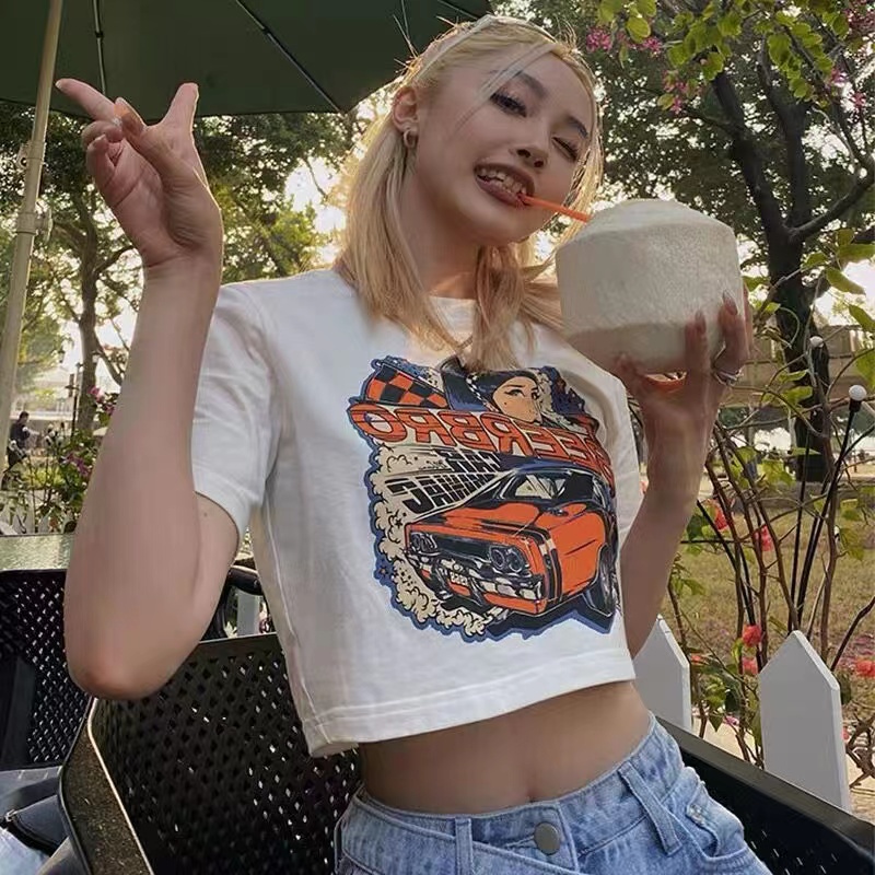Áo croptop thun nữ tay ngắn thời trang WANGJIAOZHAN phong cách Hàn Quốc
