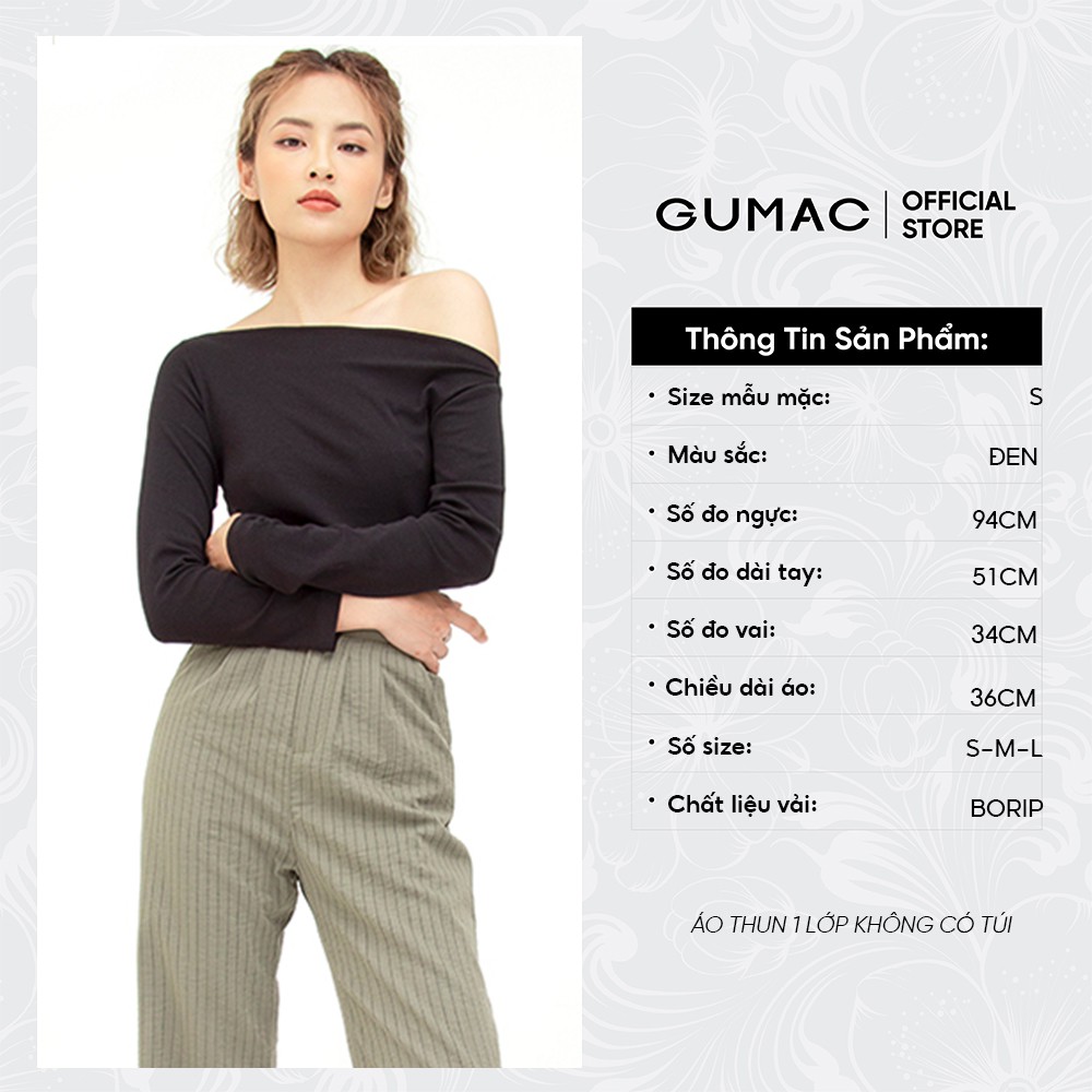 [Mã WABRGUD1 giảm 10% đơn 99K] Áo thun croptop nữ lệch vai GUMAC màu đen tay dài ATB5100