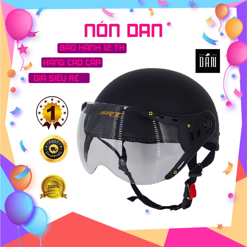 Mũ Bảo Hiểm 1/2 Nón DAN kính càng ( Đen Nhám ) - Nón 1/2 Lồng ép cao cấp - Mũ Phượt Có Kính