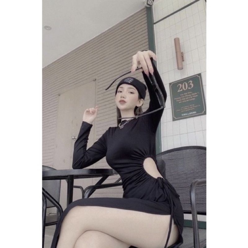 [FREESHIP] Đầm body xẻ tà khoét eo rút dây chất borip loại xịn rần rần tóp tóp