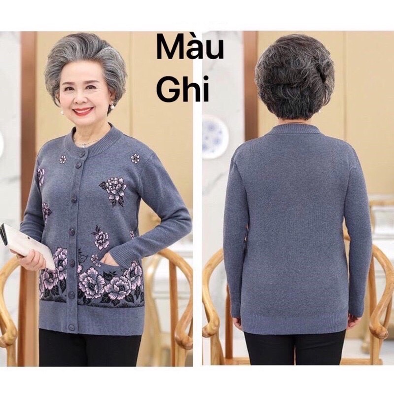 Áo Khoác Len Hoa Hồng Trung Niên Chất Dày Dặn