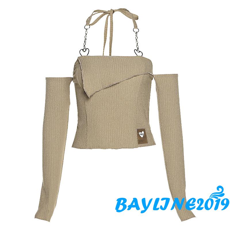 Áo Thun Dài Tay Hở Vai In Chữ Thời Trang Nữ Tính