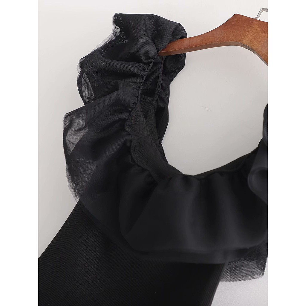 (Order) Áo bodysuit cổ voan bồng màu đen. Hàng TQXK, liên hệ người bán trước khi mua hàng. | BigBuy360 - bigbuy360.vn