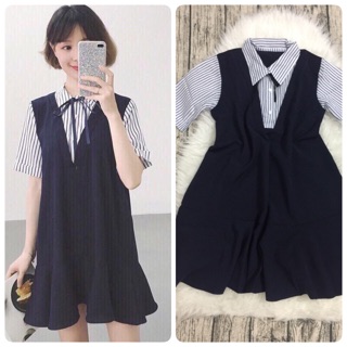 Đầm suông phối cổ sơ mi