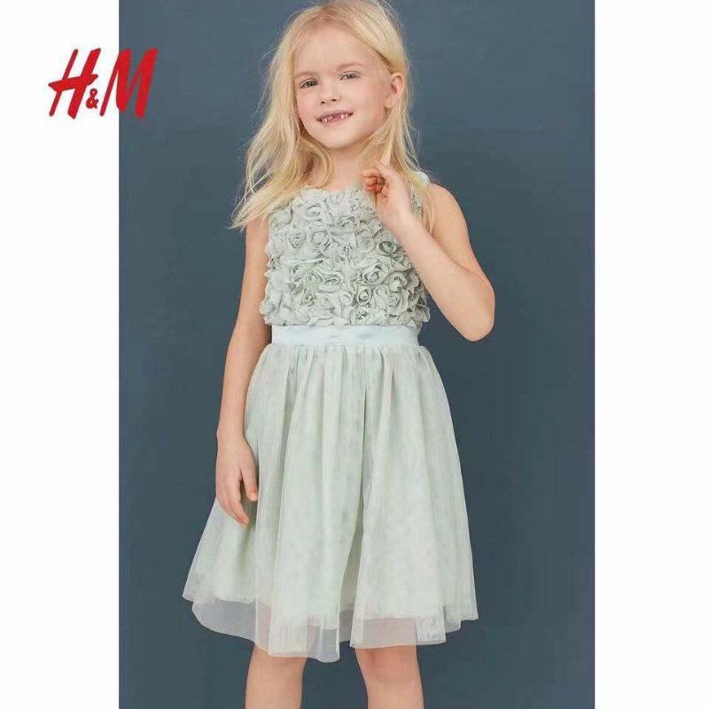 Váy công chúa bé gái HM họa tiết hoa 3D trên thân áo
