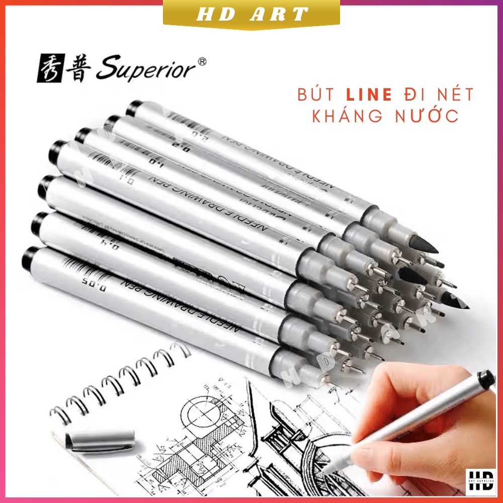 Bút Line Bút Đi Nét Superior Kháng Nước Kháng Cồn Cao Cấp vẽ truyện tranh Full Size
