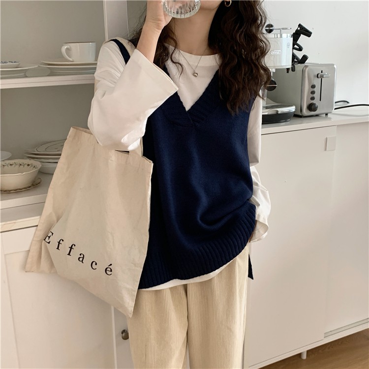 Áo Sweater Không Tay Cổ Chữ V Dáng Rộng Phong Cách Hàn Quốc | BigBuy360 - bigbuy360.vn